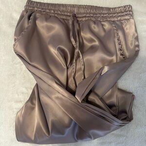 Satin Drawstring Pants in Taupe